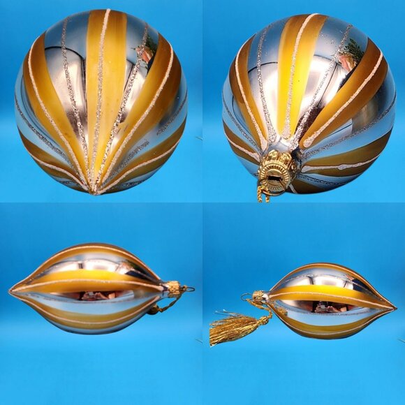 Silver Gold Teardrop Indent Glass Ornaments with Tassels Vintage Retro Set - Picture 4 of 6